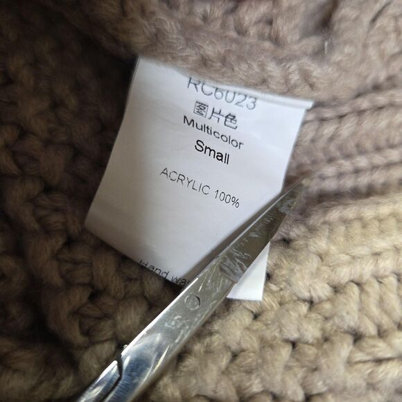 Chunky Knit Sweater Womens Small Beige Textured Pullover Acrylic High Neck Cozy - Picture 9 of 9